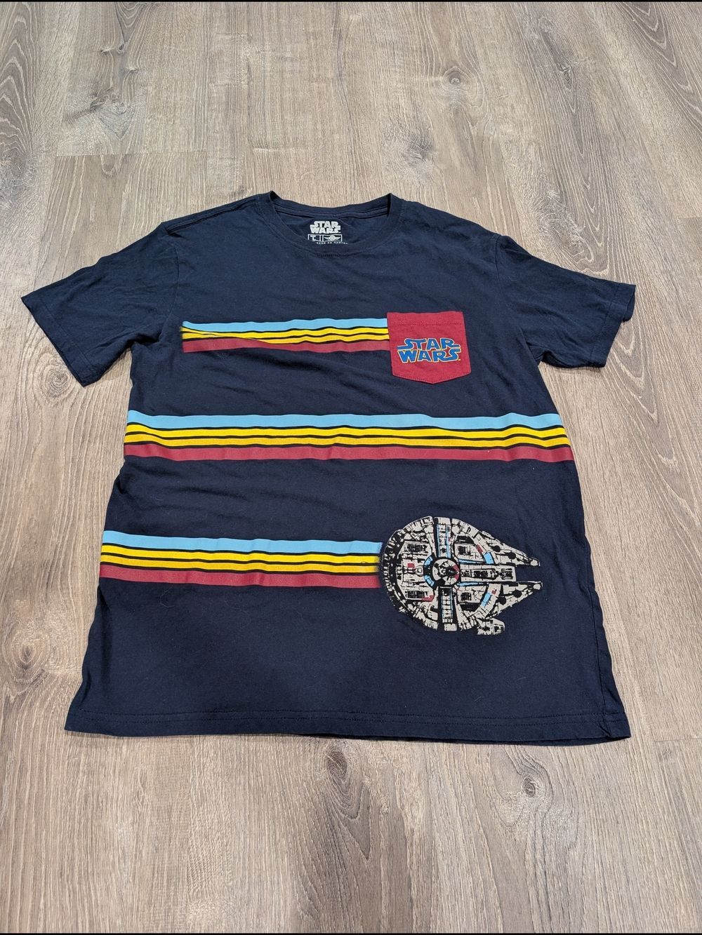 Star Wars Millennium Falcon Striped Graphic Pocket T-Shirt Blue L
